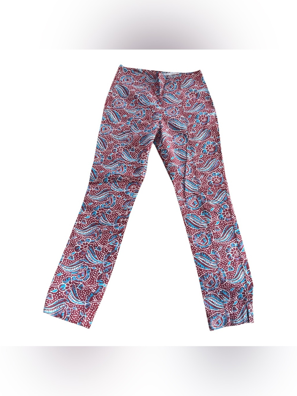 Veronica Beard Womens Cropped Linen Blend Pants Paisley Floral Red & blue